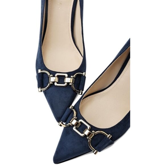 Women's Blue Suede Closed Toe High Heels Dress Pointed Toe Wedding Pump Shoes - Picture 5 of 6